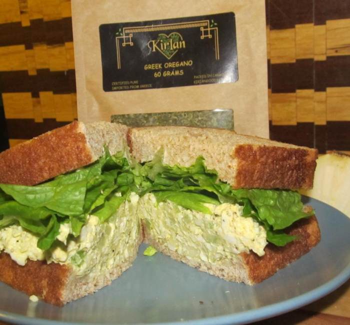 egg salad sandwich with greek oregano