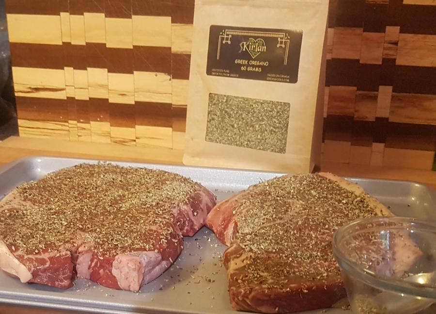 greek oregano rub on top sirloin steaks