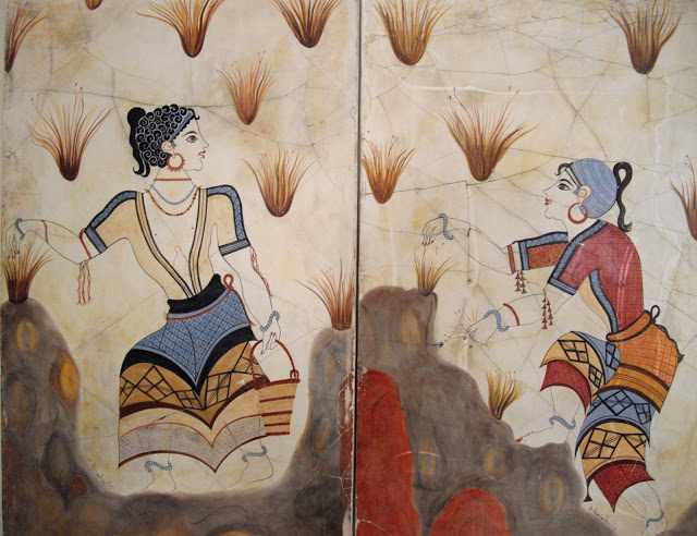 Palace of Knossos wall painting depicting women collecting saffron