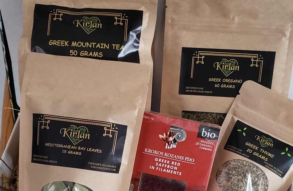 products-grouped-2 grouped photo of greek mountain tea, greek oregano, thyme, saffron, and bay leaves